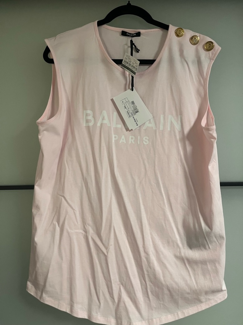 Balmain Light Pink Logo Tank with Gold Buttons NWT